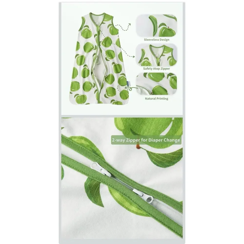 TILLYOU Baby Sleep Sacks 2 Pack 12-18 Months Cotton 0.5 TOG Green Apple NWT